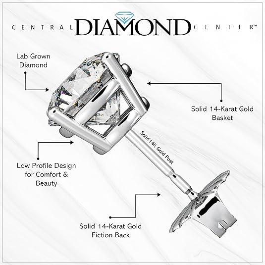 Central Diamond Center Round Cut CVD Lab-grown Diamond Stud Earrings 14K solid Gold from 0.20ct to 2.00ct E-F VS-SI