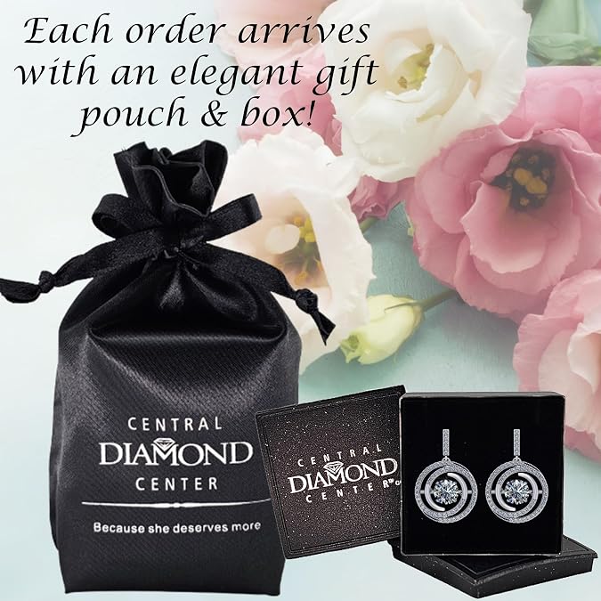 Central Diamond Center Circle Swirl Dancing Gemstone Dangle Earrings or Necklace in Sterling Silver w/Pure Brilliance Zirconia