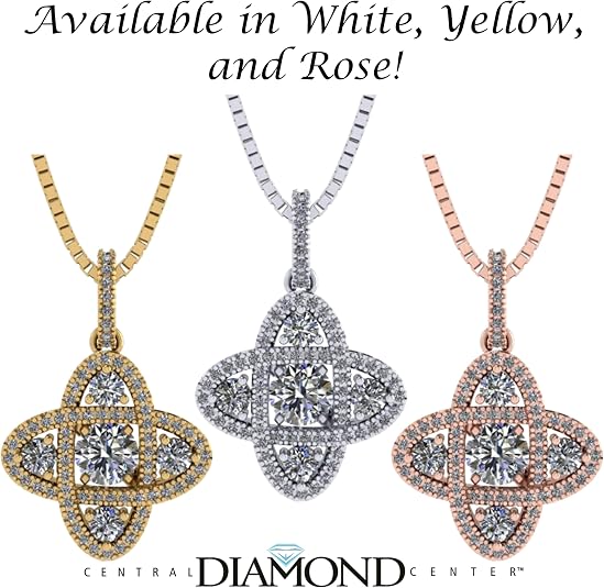 Central Diamond Center 4 Points Dancing Gemstone Pendant Necklace in Sterling Silver & Pure Brilliance Zirconia CZ