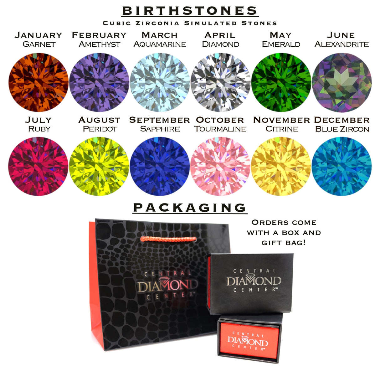 Central Diamond Center Princess Mothers Birthstone Ring w/Accent CZs on 3 Sides w/1-6 Simulated Gemstones in Silver, 10K or 14K Gold