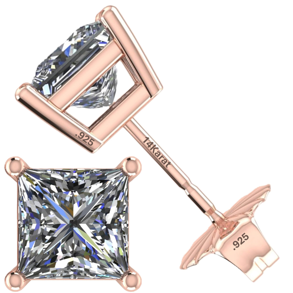 0.20ct-0.30ct CVD-Lab-Grown Diamond Stud Earrings (E-F, VS-SI), Solid 14K Gold & Silver, Threaded or Friction Post