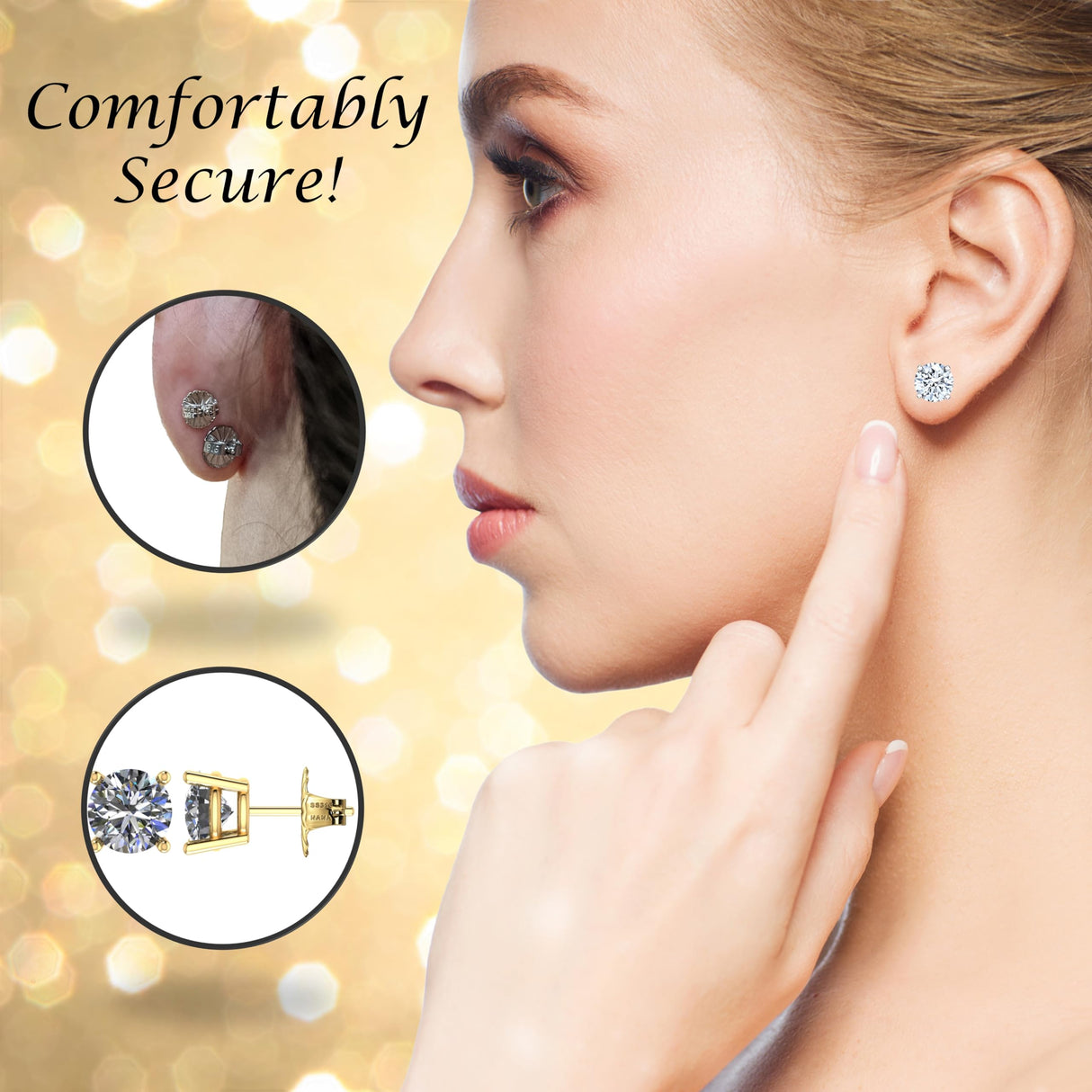 Central Diamond Center Oversized Earring Backs –4 Pairs 7mm & 8.2mm Universal Replacement Hypoallergenic