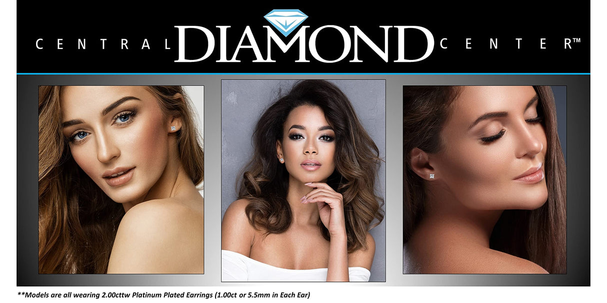 14K Gold Posts & Sterling Silver Princess Cut CZ Stud Earrings w/Pure Brilliance Zirconia, 1.50-4.00ctw