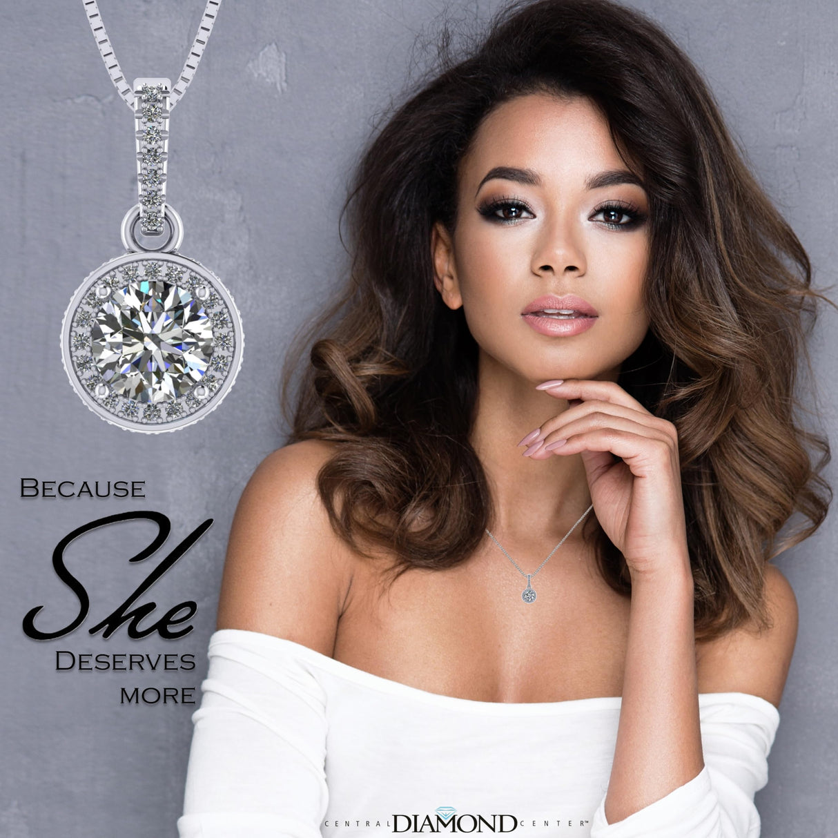 Round Simulated Diamond Solitaire Necklace/Pendant- Double Halo from 1 to 3 carat center- Sterling Silver