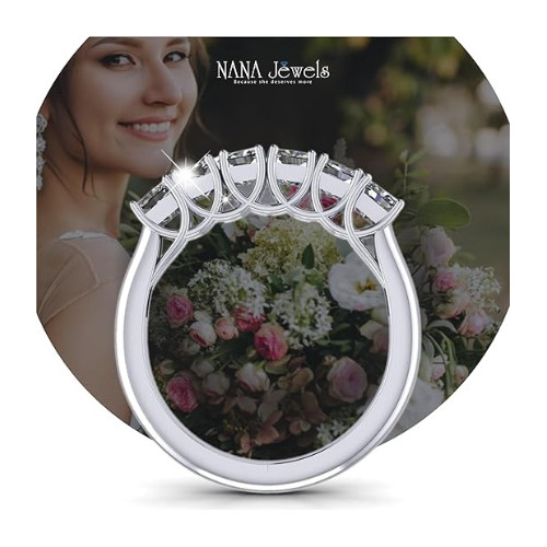 NANA Jewels Asscher Cut Simulated Diamond Ring 1.00ctw 6 Stone Wedding Band, Sterling Silver 10K/14K Gold