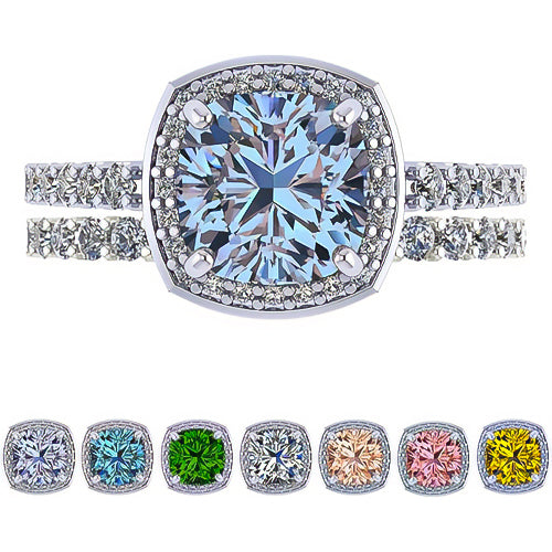 NANA Jewels Sterling Silver Cushion Cut Wedding Set Engagement Rings for Women - Choose Simulated Morganite, Citrine, Aquamarine & More