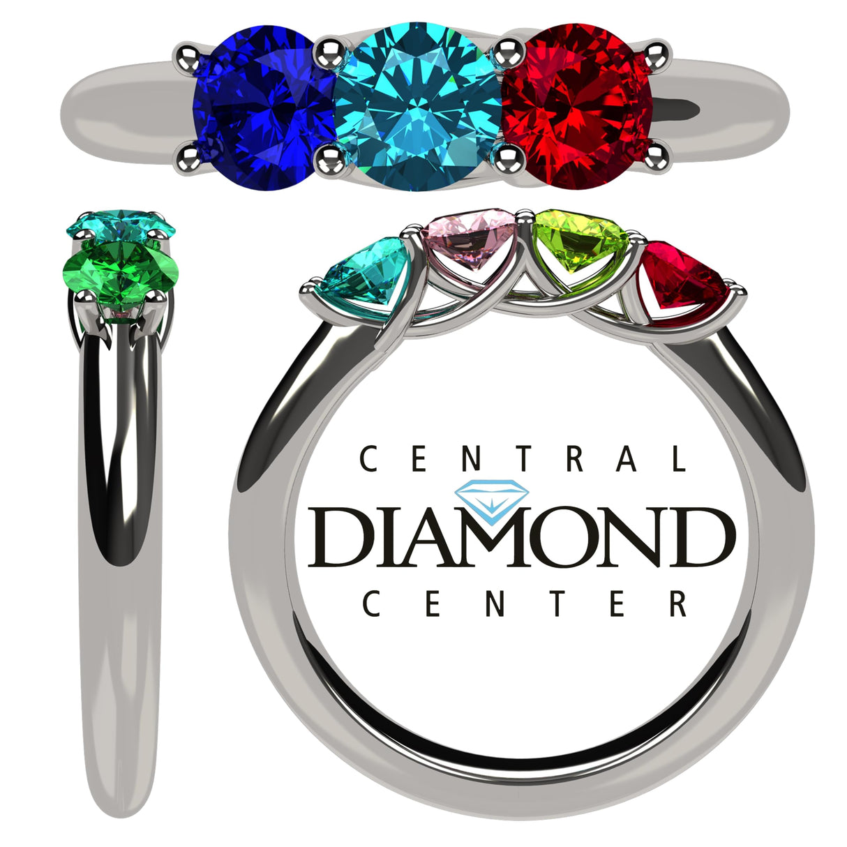 Central Diamond Center Lucita Mothers Rings w/ 1 to 6 Simulated Birthstones in Sterling Silver, 10K or 14K Gold