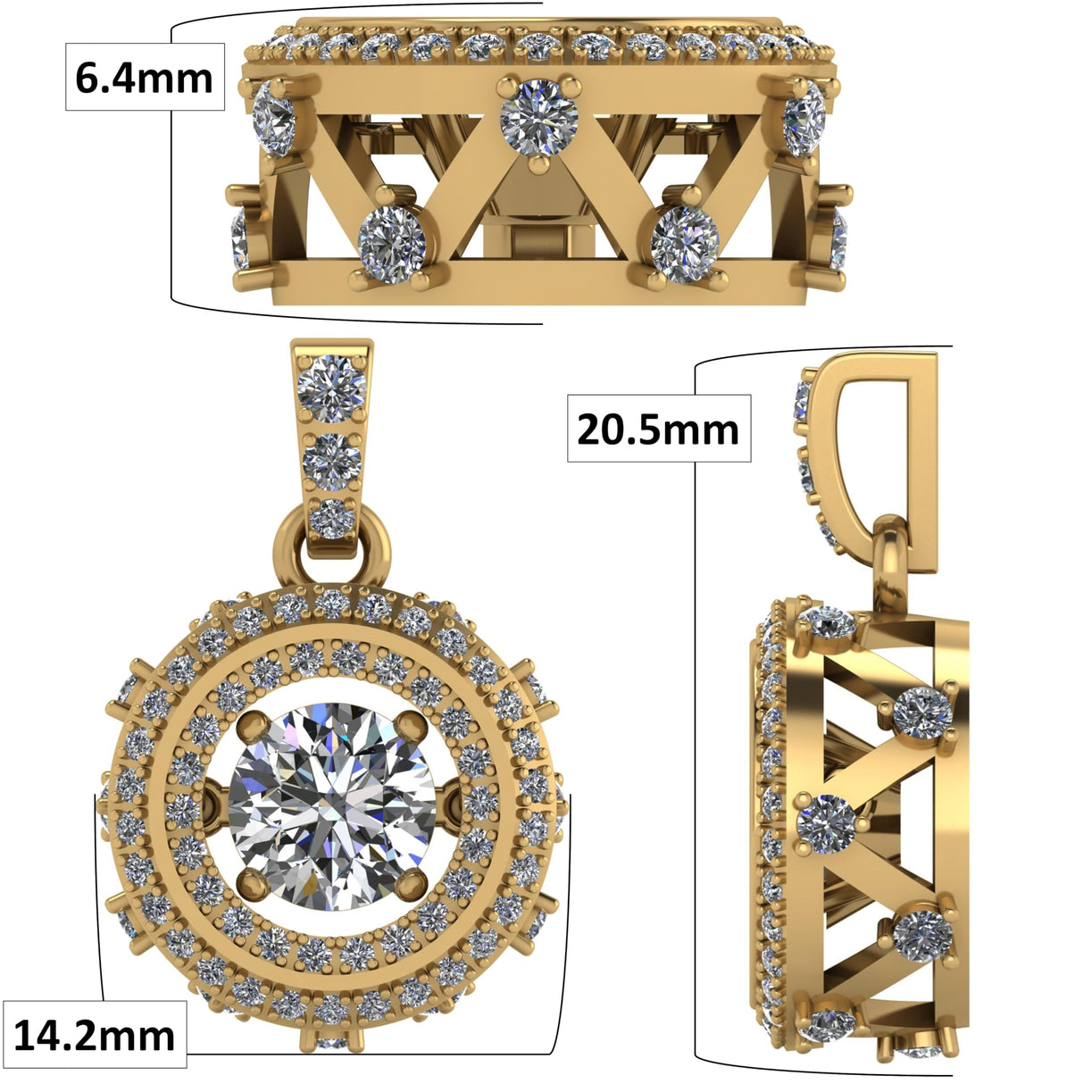 Front view: sterling silver dancing necklace drum shape.