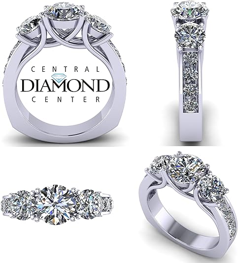 Central Diamond Center 3 Stone Past Present Future Ring your choice Gold-Silver Cz-2.50ctw & 3.50ctw