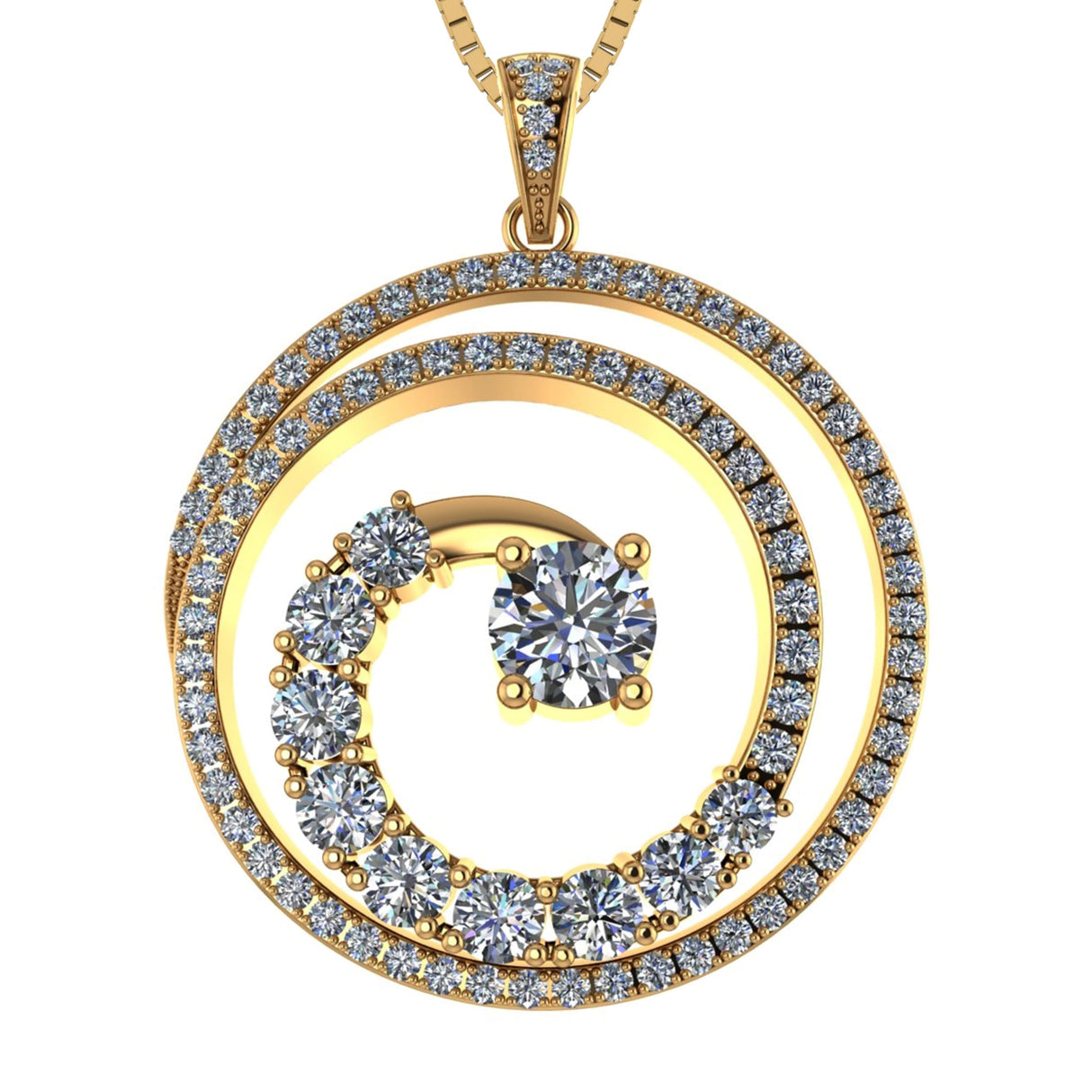 Platinum plated swirl pendant with a central diamond accent.