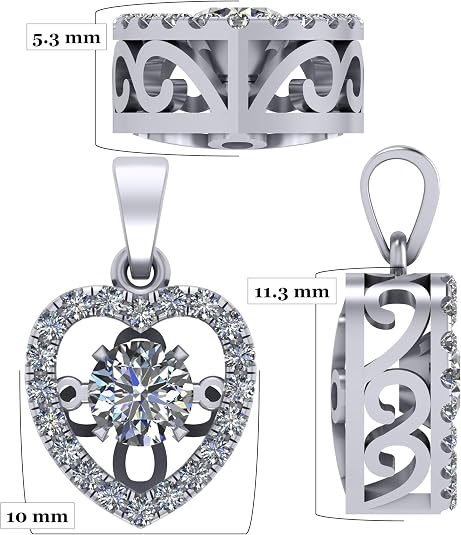 Central Diamond Center Heart Dancing Gemstone Necklace for Women in 925 Sterling Silver w/Pure Brilliance Zirconia