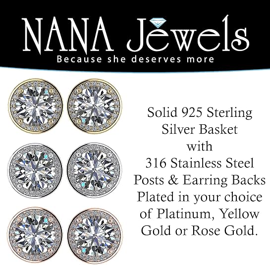 Round Halo Simulated Diamond Stud Earrings, 925 Sterling Silver & Hypoallergenic Post 2.50-3.00ctw CZ
