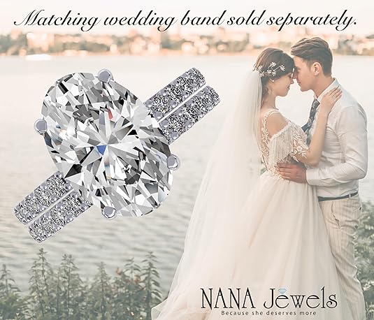 NANA Jewels 1.5-3CT Platinum Plated Sterling Silver Rings CZ Cubic Zirconia Oval Cut Engagement Rings | 10K 14K Solid Gold