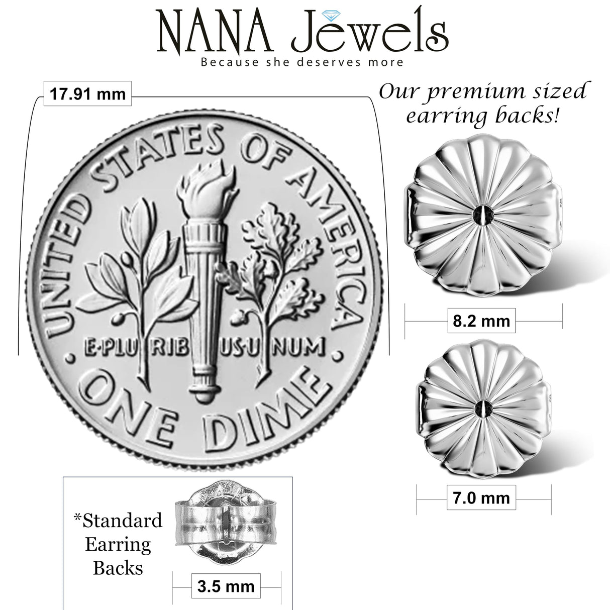 Extra-Large Hypoallergenic Earring Backs-7mm-8.2mm(3 Pairs)-Secure & Comfortable Replacement for Earrings