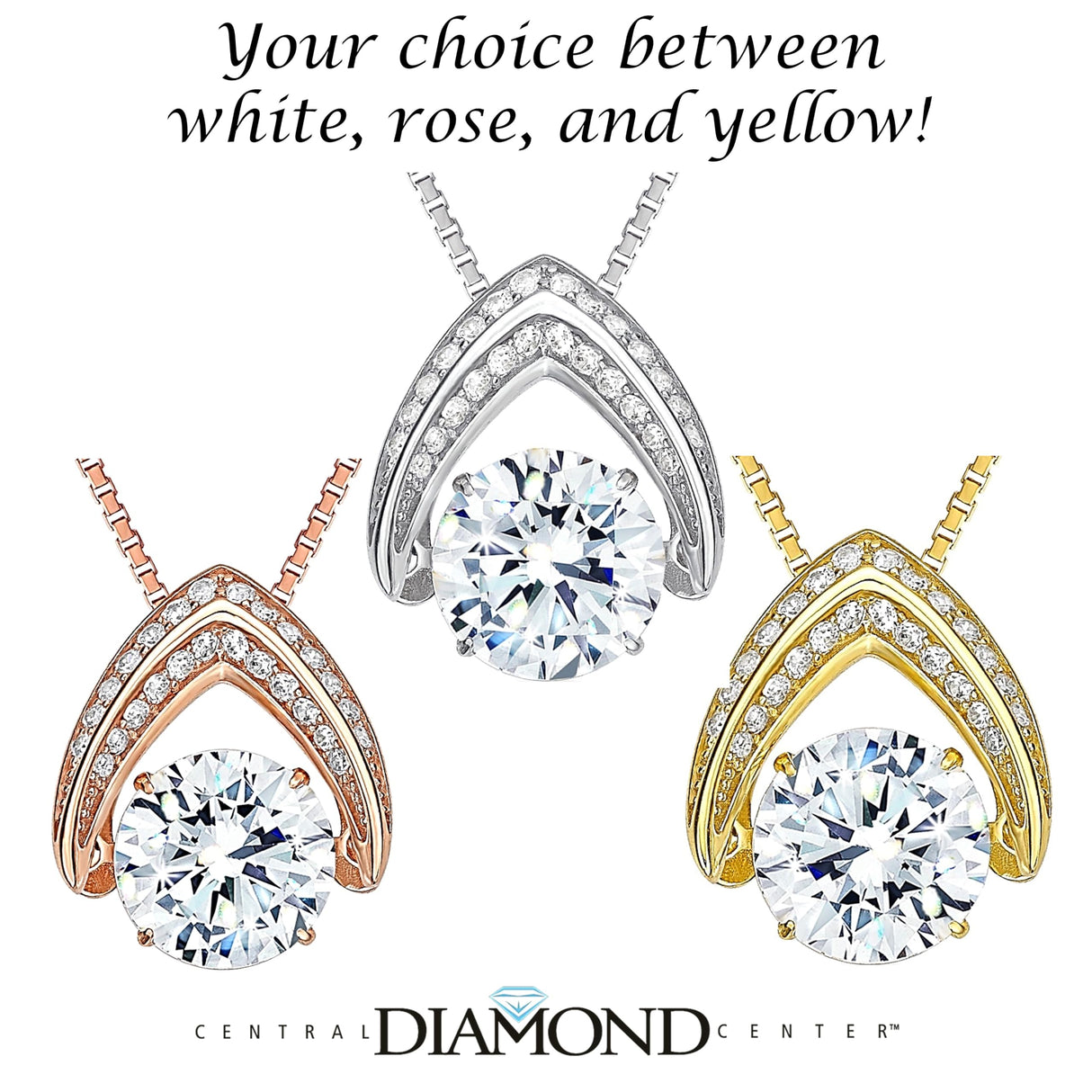 Central Diamond Center Ultimate Omega Dancing Gemstone Necklace in 925 Sterling Silver w/Pure Brilliance Zirconia