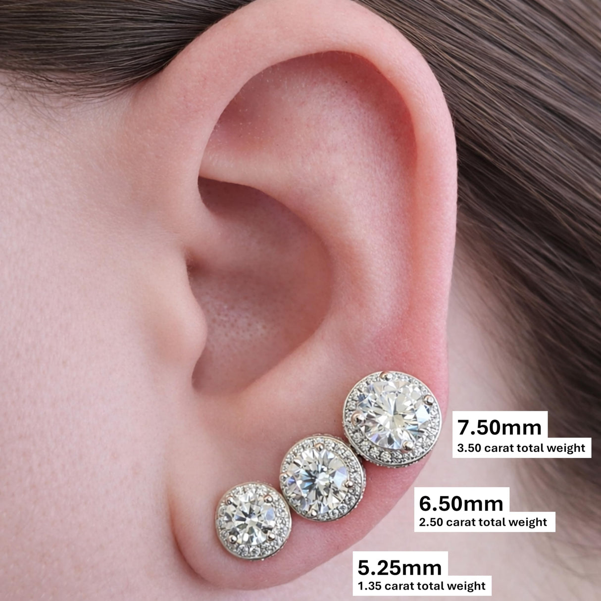 Round Halo Stud Earrings 0.85cttw-4.50cttw in Sterling Silver w/Pure Brilliance Zirconia, Hypoallergenic