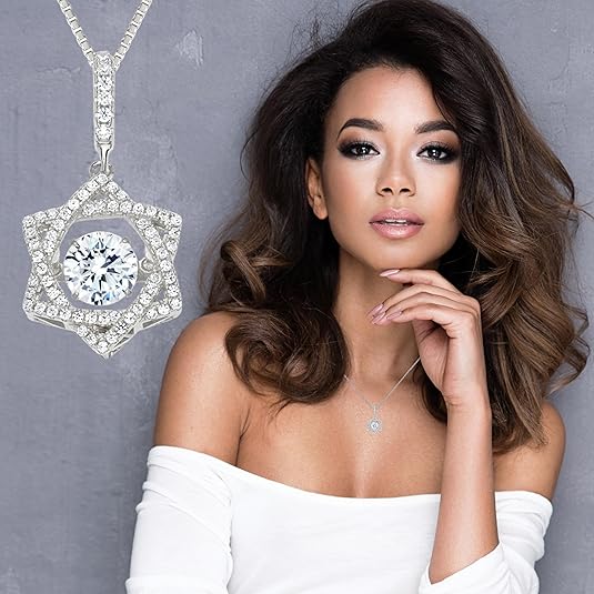 Star of David Dancing Gemstone Necklace in 925 Sterling Silver w/ Pure Brilliance Zirconia CZ