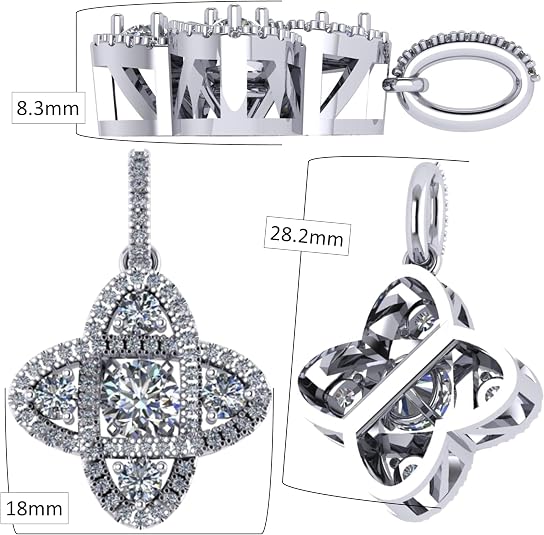 Central Diamond Center 4 Points Dancing Gemstone Pendant Necklace in Sterling Silver & Pure Brilliance Zirconia CZ