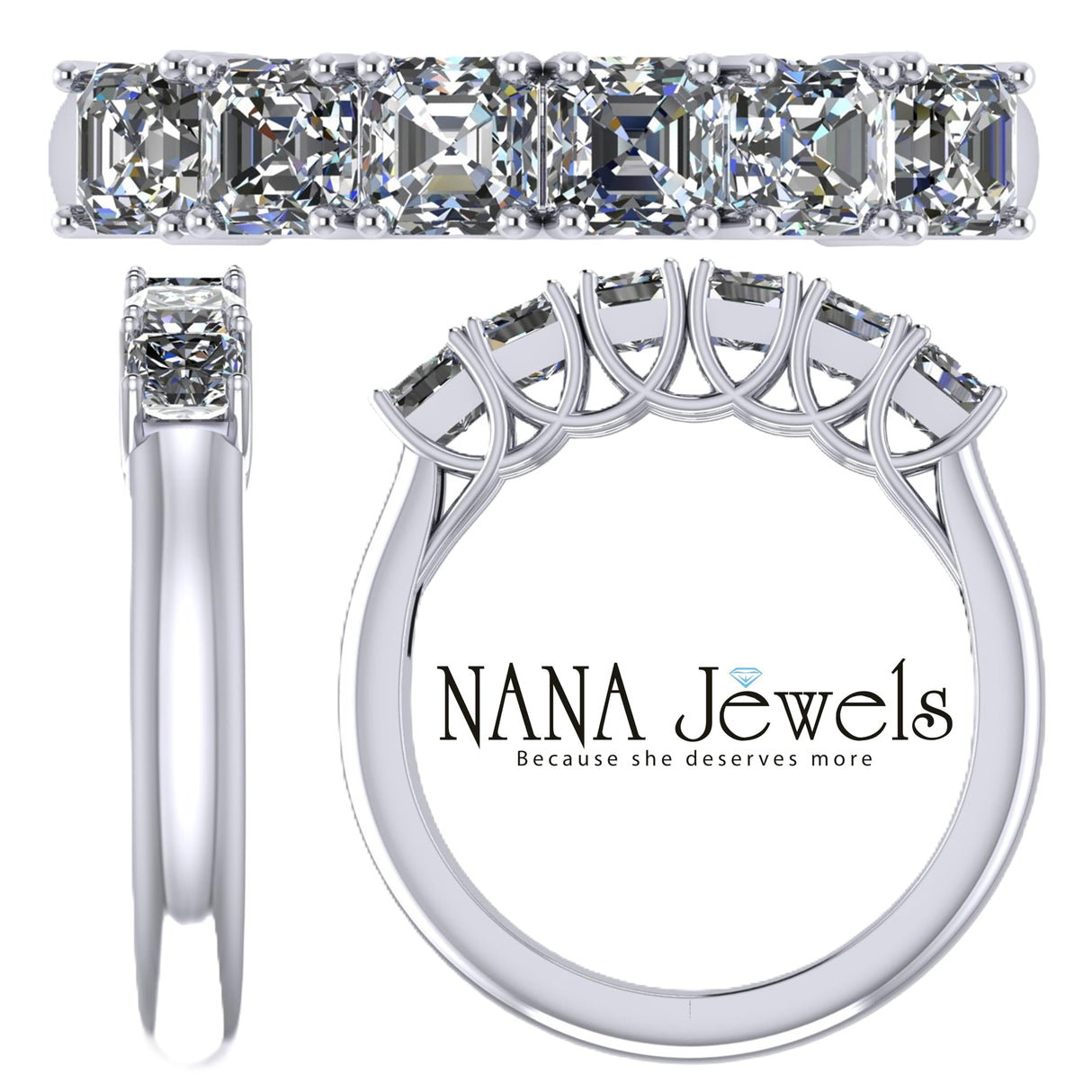 Central Diamond Center Asscher Cut Lucita Mothers Rings w/ 1 to 7 Simulated Birthstones in Sterling Silver, 10K or 14K Gold