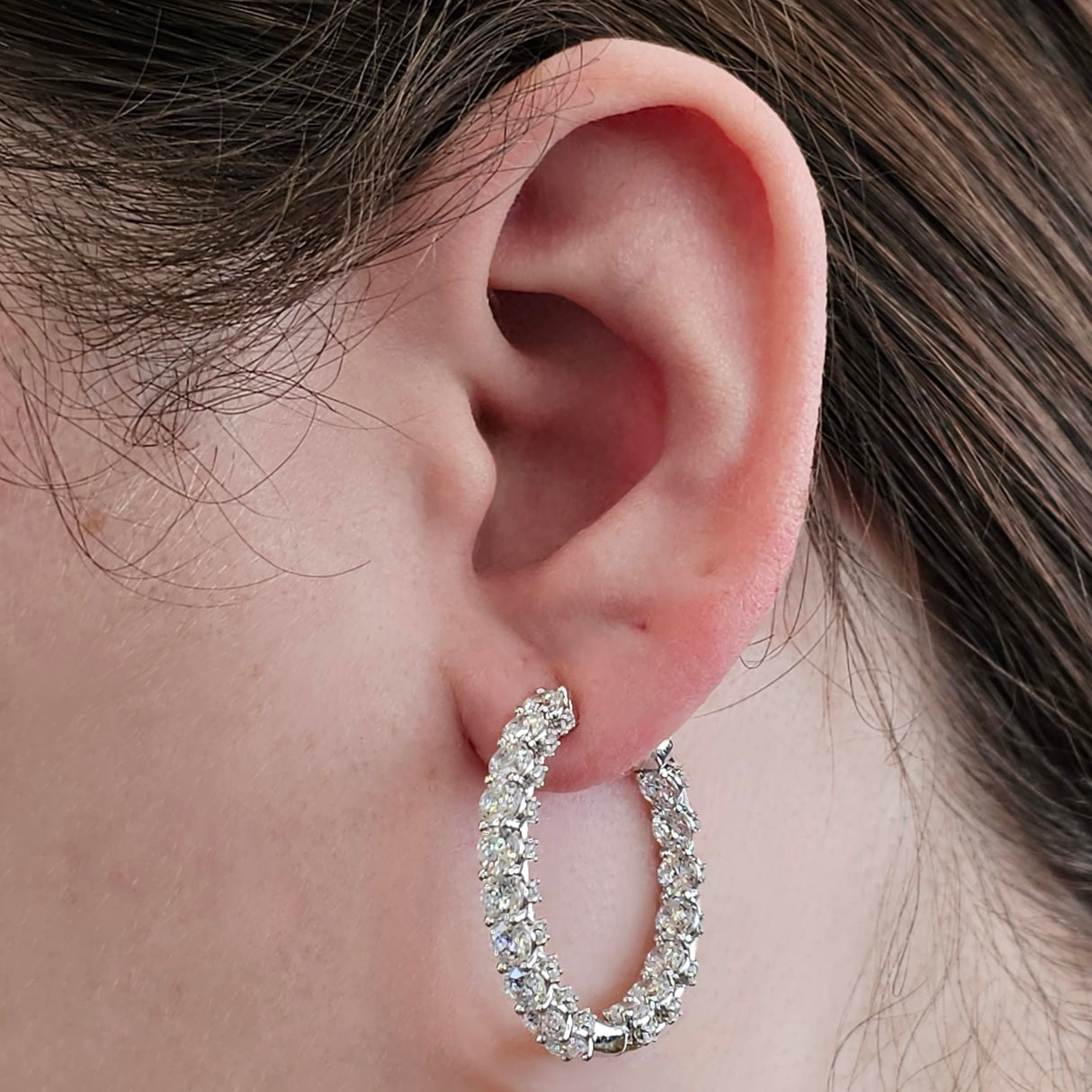 Central Diamond Center Zsa Zsa Oval or Round Hoop Earrings Solid 925 Sterling Silver w/Pure Brilliance Zirconia, Simulated Diamond Hoops