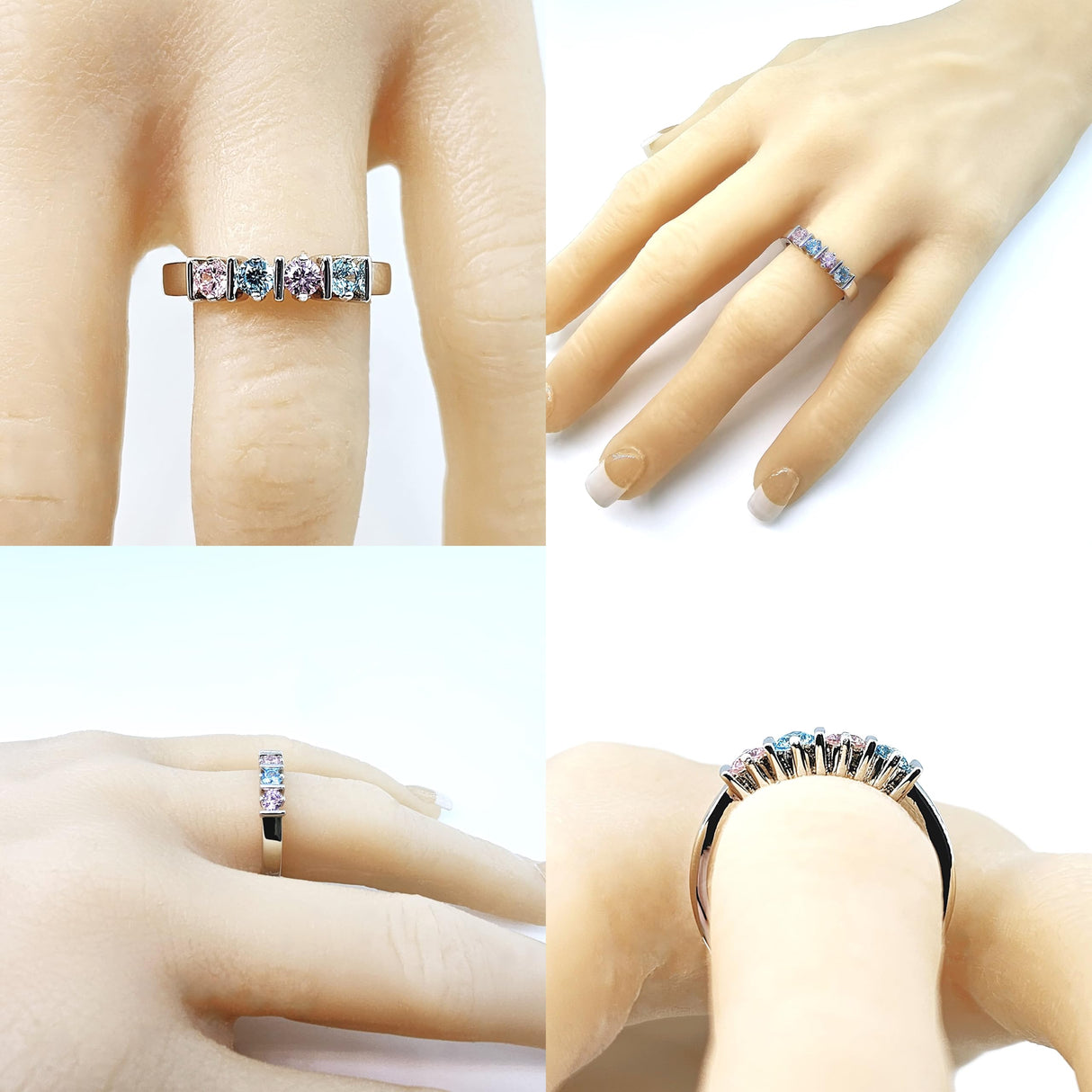 Central Diamond Center Straight Bar Mother's Ring Simulated Birthstone Ring w/ 1-6 Stones - Sterling Silver, 10K or 14K Gold