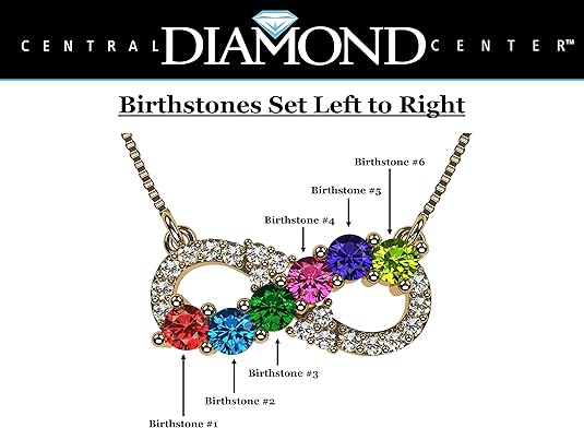 Central Diamond Center Infinity Mothers Birthstone Necklace w/ 1 to 6 Simulated Gemstones in Sterling Silver, 10K, or 14K Gold