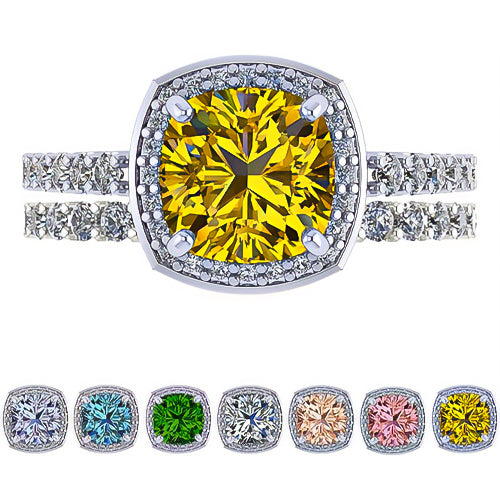 NANA Jewels Sterling Silver Cushion Cut Wedding Set Engagement Rings for Women - Choose Simulated Morganite, Citrine, Aquamarine & More