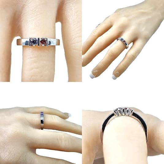 Central Diamond Center Straight Bar Couples 2 Stone Ring w/ Simulated Birthstones in Sterling Silver, 10K or 14K Gold