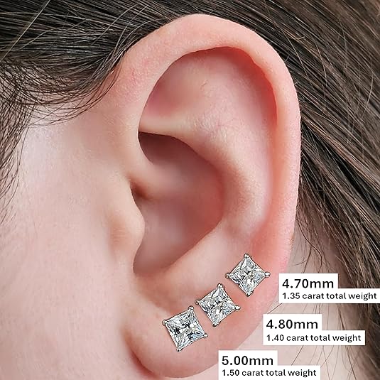 Central Diamond Center Princess Cut CVD Lab-grown Diamond Stud Earrings 14K solid Gold from 0.20ct to 2.00ct E-F VS-SI