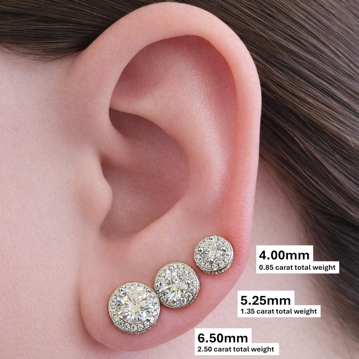 Round Halo Stud Earrings 0.85cttw-4.50cttw in Sterling Silver w/Pure Brilliance Zirconia, Hypoallergenic