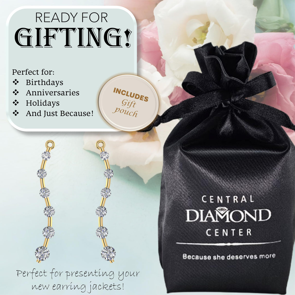 Earring Jacket for Stud Earrings in Solid 925 Sterling Silver made with Pure Brilliance Zirconia CZ