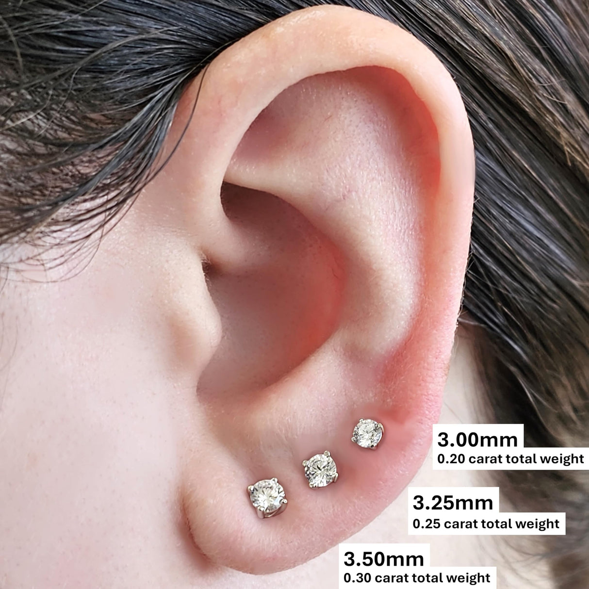 0.20ct-0.30ct CVD-Lab-Grown Diamond Stud Earrings (E-F, VS-SI), Solid 14K Gold & Silver, Threaded or Friction Post