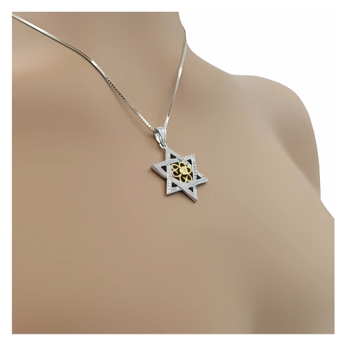 Detail of the box chain links and star pendant.