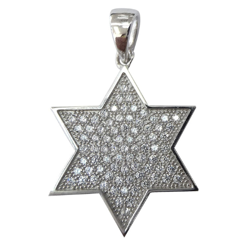 Front view of a sterling silver Star of David.