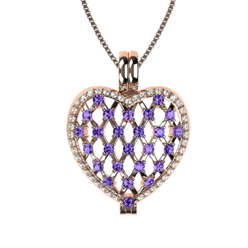 Central Diamond Center Heart of Hearts Birthstone Locket Necklace Pendant in Sterling Silver & Mother of Pearl