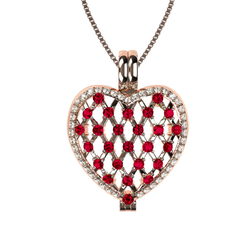 Central Diamond Center Heart of Hearts Birthstone Locket Necklace Pendant in Sterling Silver & Mother of Pearl