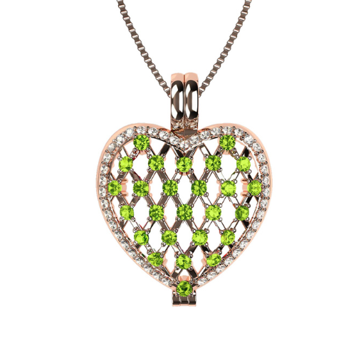 Central Diamond Center Heart of Hearts Birthstone Locket Necklace Pendant in Sterling Silver & Mother of Pearl