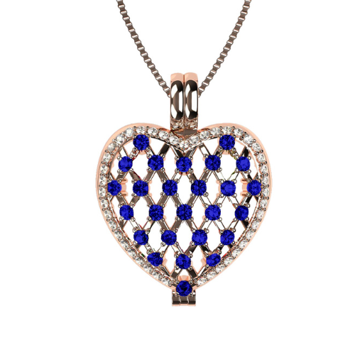 Central Diamond Center Heart of Hearts Birthstone Locket Necklace Pendant in Sterling Silver & Mother of Pearl