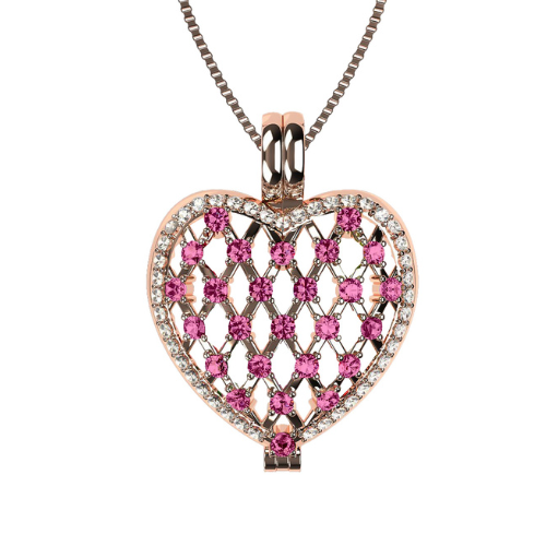 Central Diamond Center Heart of Hearts Birthstone Locket Necklace Pendant in Sterling Silver & Mother of Pearl