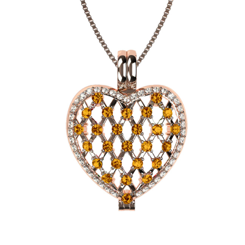 Central Diamond Center Heart of Hearts Birthstone Locket Necklace Pendant in Sterling Silver & Mother of Pearl