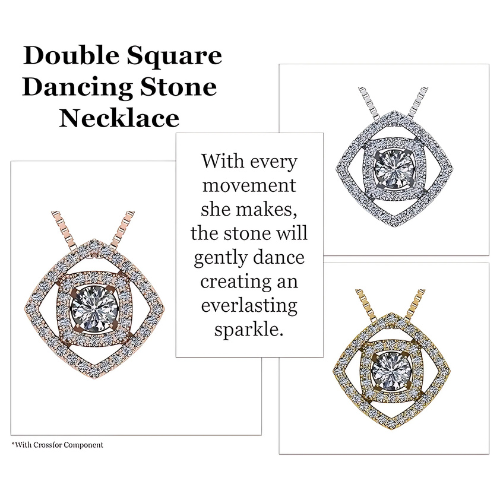 Central Diamond Center Double Square Dancing Gemstone Necklace for Women in Sterling Silver w/Pure Brilliance Zirconia