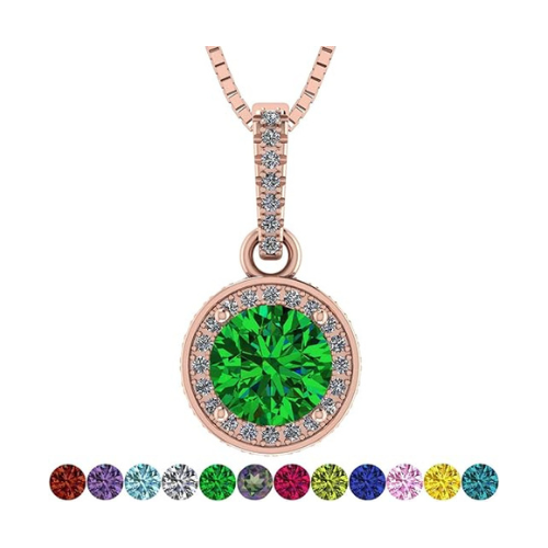 Central Diamond Center Customized & Personalized Birthstone Solitaire Necklace with simulated diamond Halo-925 Sterling Silver