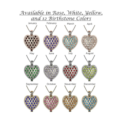 Central Diamond Center Heart of Hearts Birthstone Locket Necklace Pendant in Sterling Silver & Mother of Pearl