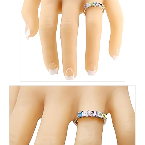 Central Diamond Center Princess Cut Lucita Mothers Rings w/ 1 to 7 Simulated Birthstones in Sterling Silver, 10K or 14K Gold