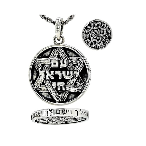 Central Diamond Center Star of David Am Israel Chai-Choice Lion or Shema Israel Preyer Necklace/Pendant