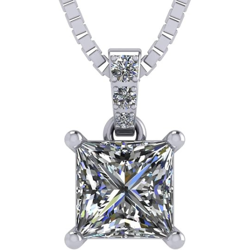 Princess Cut Solitaire Necklace 4 prong sterling silver.