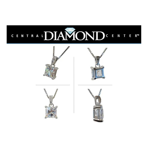 Princess Cut Solitaire Necklace, 4 Prong Sterling Silver w/Pure Brilliance Zirconia, 6.0mm, 7.0mm & 8.0mm