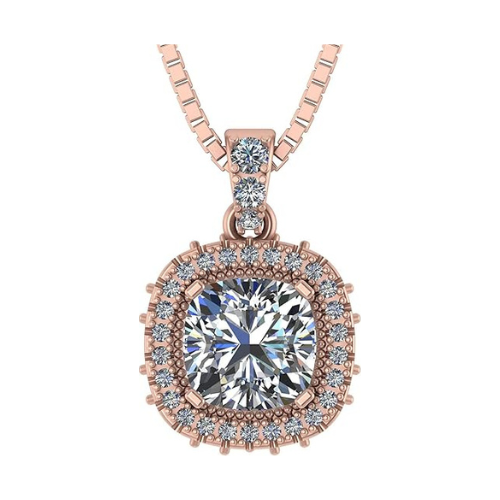 NANA Jewels Cushion Cut Halo CZ Simulated Diamond Solitaire Necklace Sterling Silver 8mm Zirconia Center Gemstone