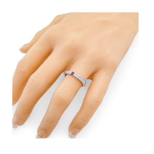 Central Diamond Center Princess w/ Side CZ Couples 2 Stone Ring w/ Simulated Birthstones in Silver 10K or 14K Gold