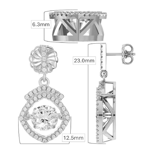 Square Halo Dancing Gemstone Matching Earrings & Necklace 925 Sterling Silver & Pure Brilliance Zirconia